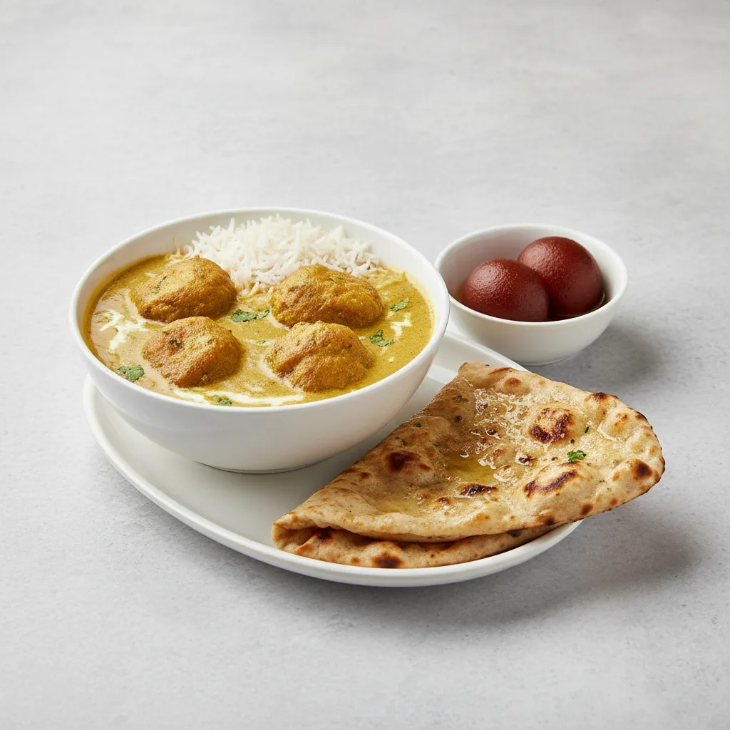 Kadhi Pakora Bowl With Butter Naan & Gulab Jamun Kadhi Pakora Bowl With Butter Naan & Gulab Jamun