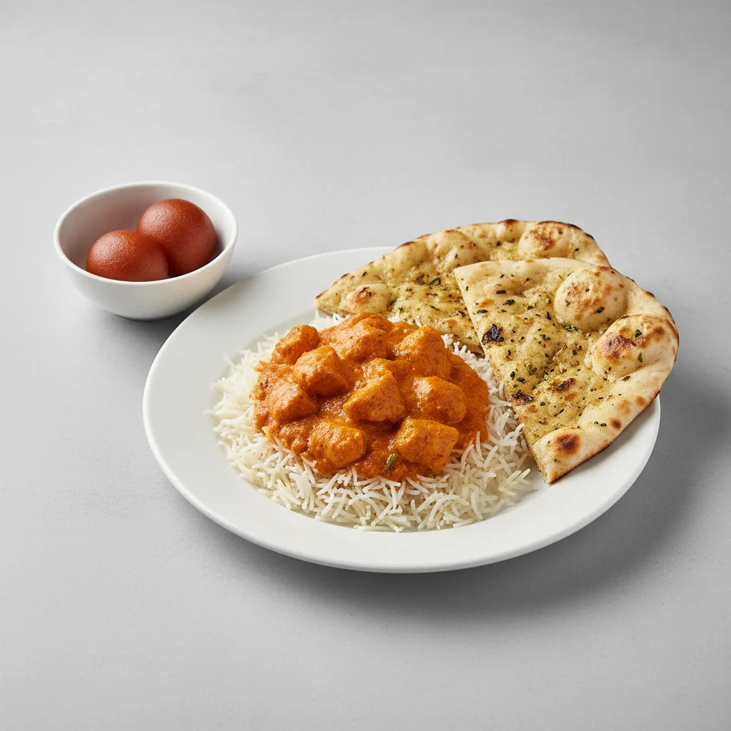 Butter Chicken Bowl With Garlic Naan & Gulab Jamun Butter Chicken Bowl With Garlic Naan & Gulab Jamun