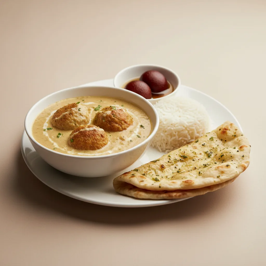 Malai Kofta Bowl With Garlic Naan & Gulab Jamun Malai Kofta Bowl With Garlic Naan & Gulab Jamun