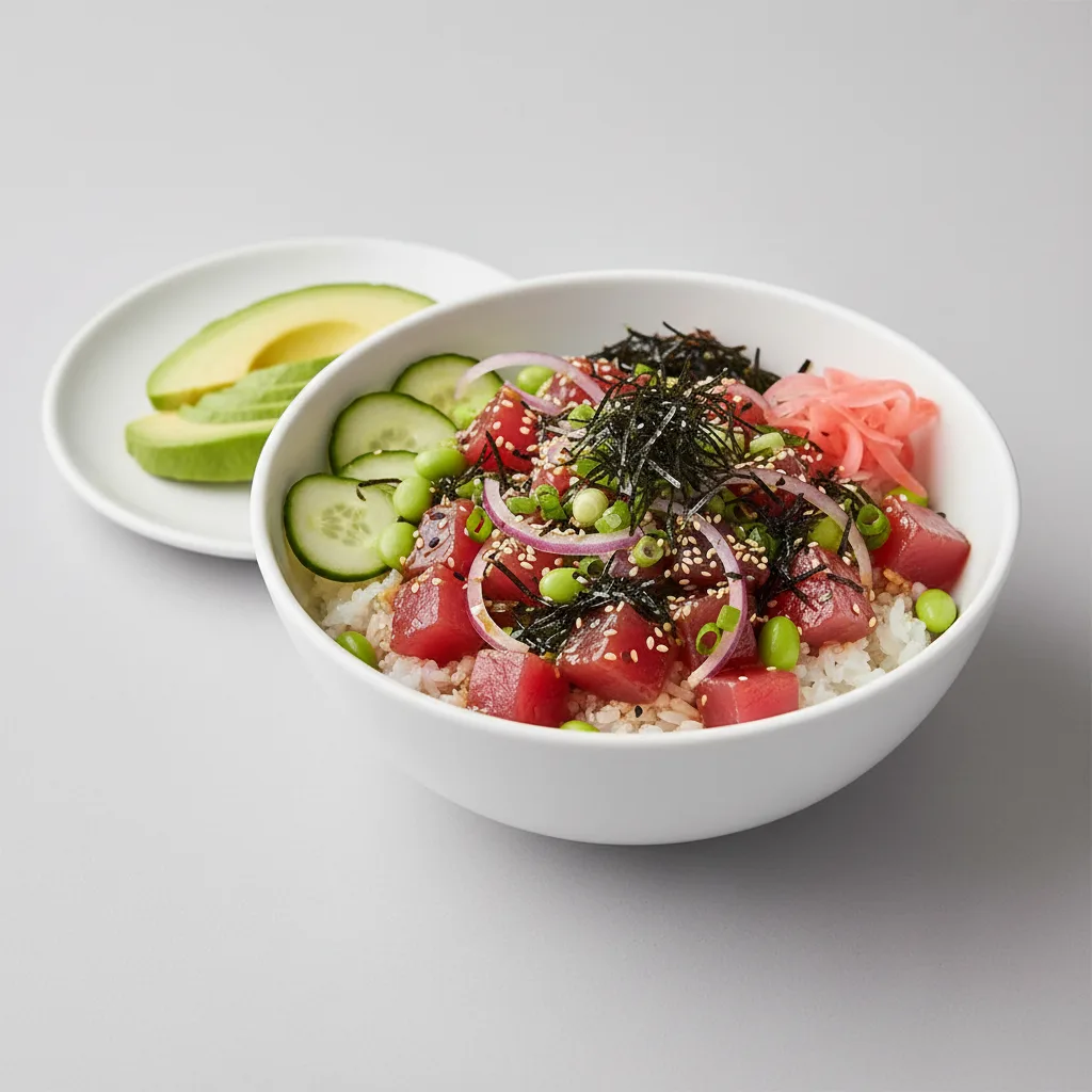 Gluten Free Umami Ahi Bowl Combo (Regular) — White Rice / Side of Avocado Gluten Free Umami Ahi Bowl Combo (Regular) — White Rice / Side of Avocado