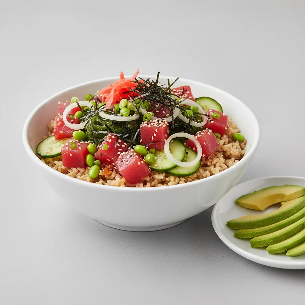Gluten Free Umami Ahi Bowl Combo (Regular) — Brown Rice / Side of Avocado Gluten Free Umami Ahi Bowl Combo (Regular) — Brown Rice / Side of Avocado