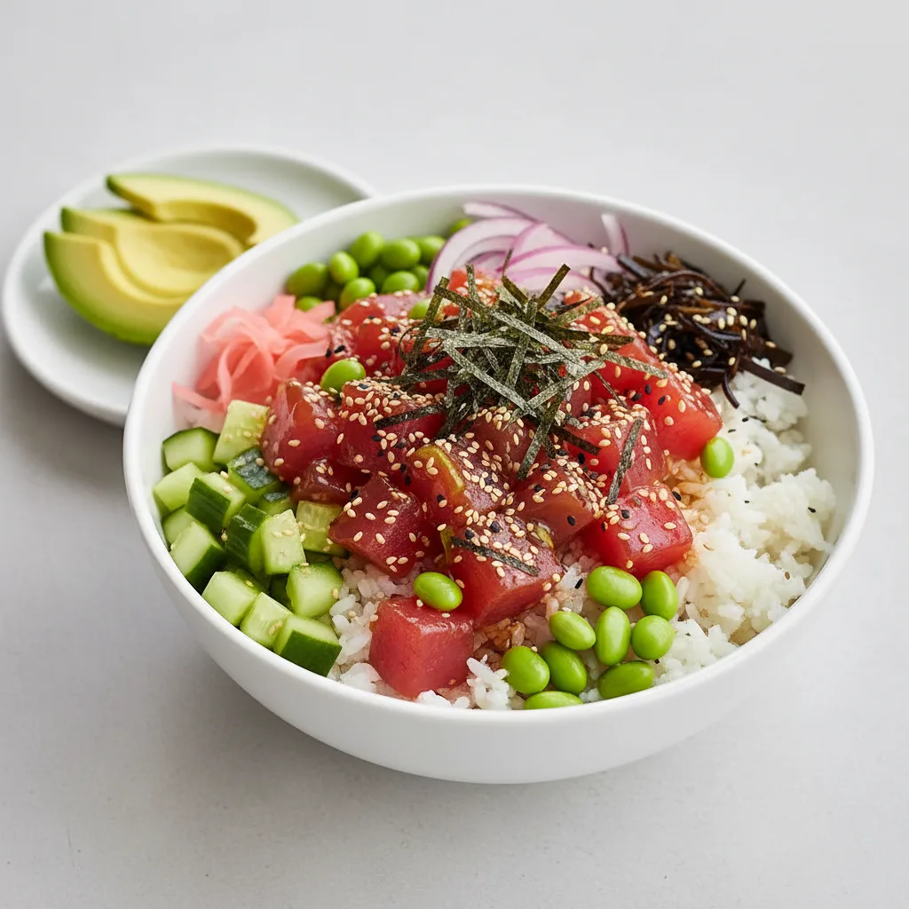 Gluten Free Umami Ahi Bowl Combo (Regular) — White Rice / Side of Avocado Gluten Free Umami Ahi Bowl Combo (Regular) — White Rice / Side of Avocado