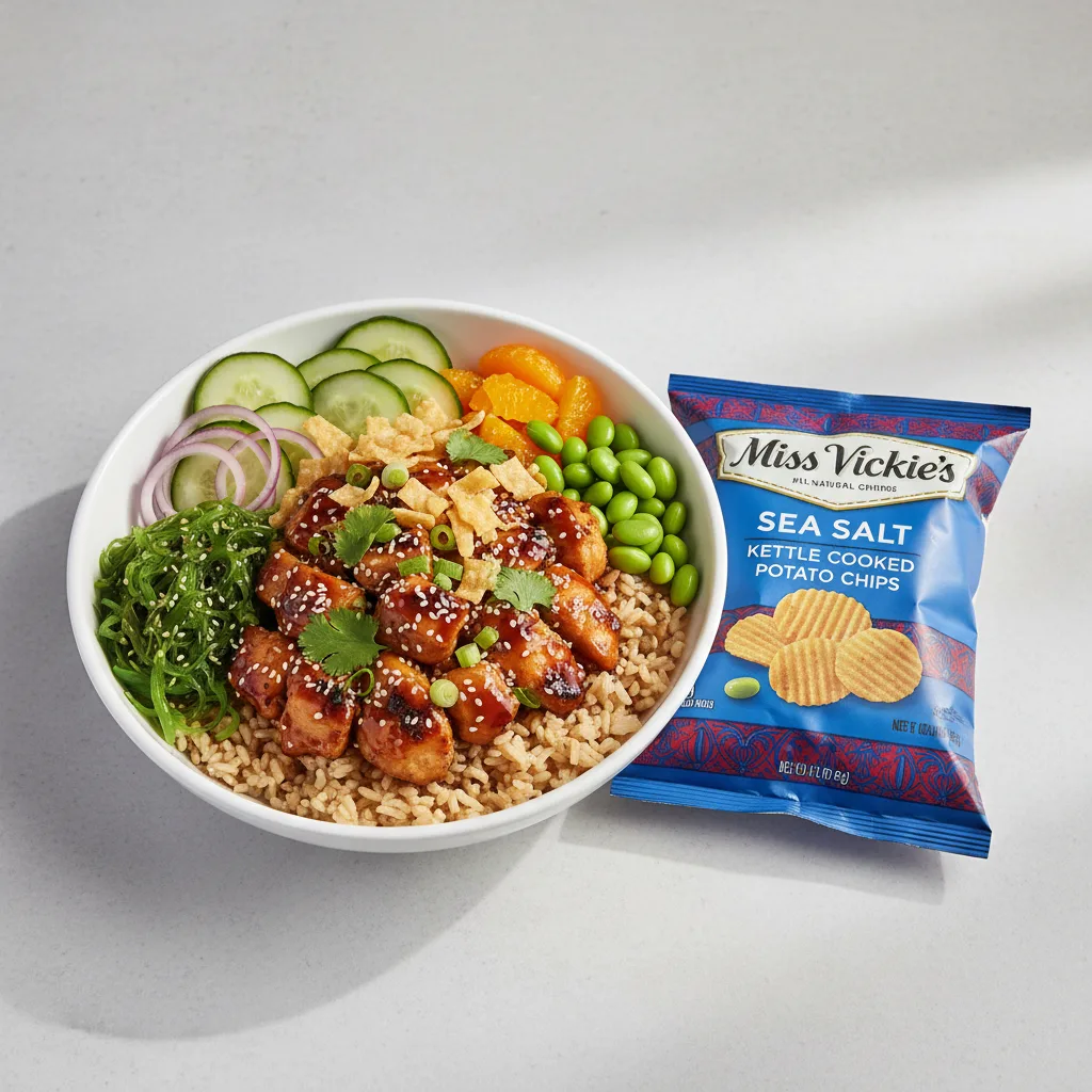 Sweet Sesame Chicken Bowl Combo (Regular) — Brown Rice / Miss Vickie's Sea Salt Kettle Cooked Potato Chips Sweet Sesame Chicken Bowl Combo (Regular) — Brown Rice / Miss Vickie's Sea Salt Kettle Cooked Potato Chips