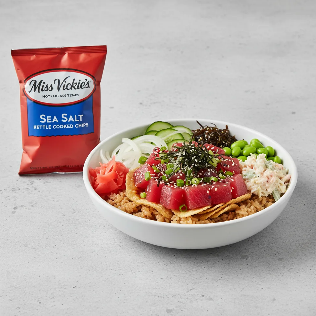 Umami Ahi Bowl Combo (Regular) — Brown Rice / Miss Vickie's Sea Salt Kettle Cooked Potato Chips Umami Ahi Bowl Combo (Regular) — Brown Rice / Miss Vickie's Sea Salt Kettle Cooked Potato Chips