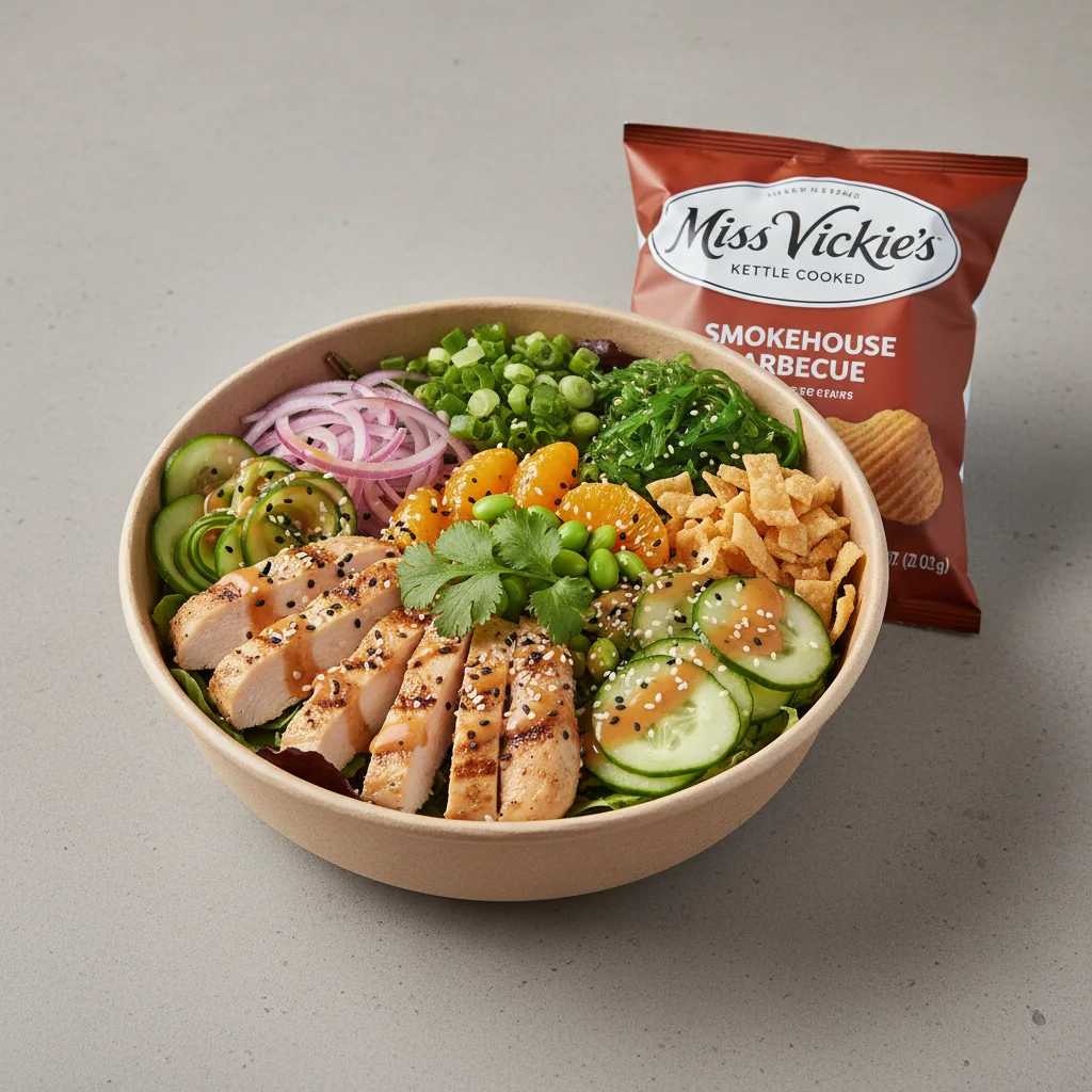 Sweet Sesame Chicken Salad Bowl Combo (Regular) — Mixed Greens / Miss Vickie's Smokehouse Barbecue Kettle Cooked Potato Chips Sweet Sesame Chicken Salad Bowl Combo (Regular) — Mixed Greens / Miss Vickie's Smokehouse Barbecue Kettle Cooked Potato Chips