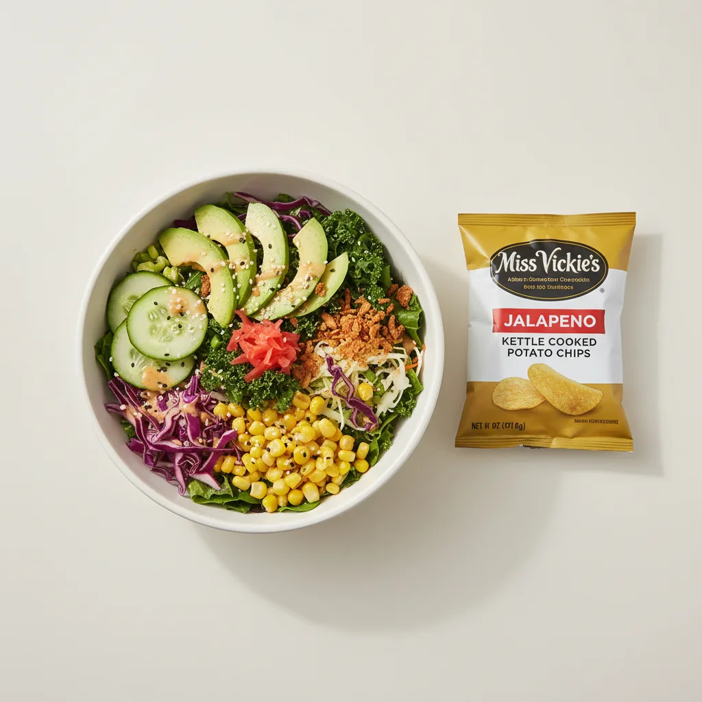 Avocado Salad Bowl Combo (Regular) — Mixed Greens / Miss Vickie's Jalapeno Kettle Cooked Potato Chips Avocado Salad Bowl Combo (Regular) — Mixed Greens / Miss Vickie's Jalapeno Kettle Cooked Potato Chips