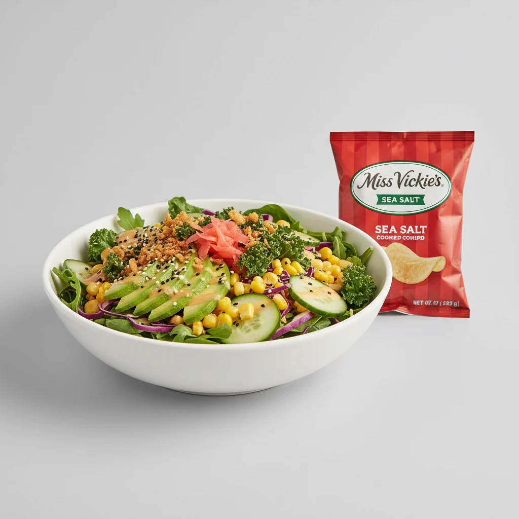 Avocado Salad Bowl Combo (Regular) — Mixed Greens / Miss Vickie's Sea Salt Kettle Cooked Potato Chips Avocado Salad Bowl Combo (Regular) — Mixed Greens / Miss Vickie's Sea Salt Kettle Cooked Potato Chips