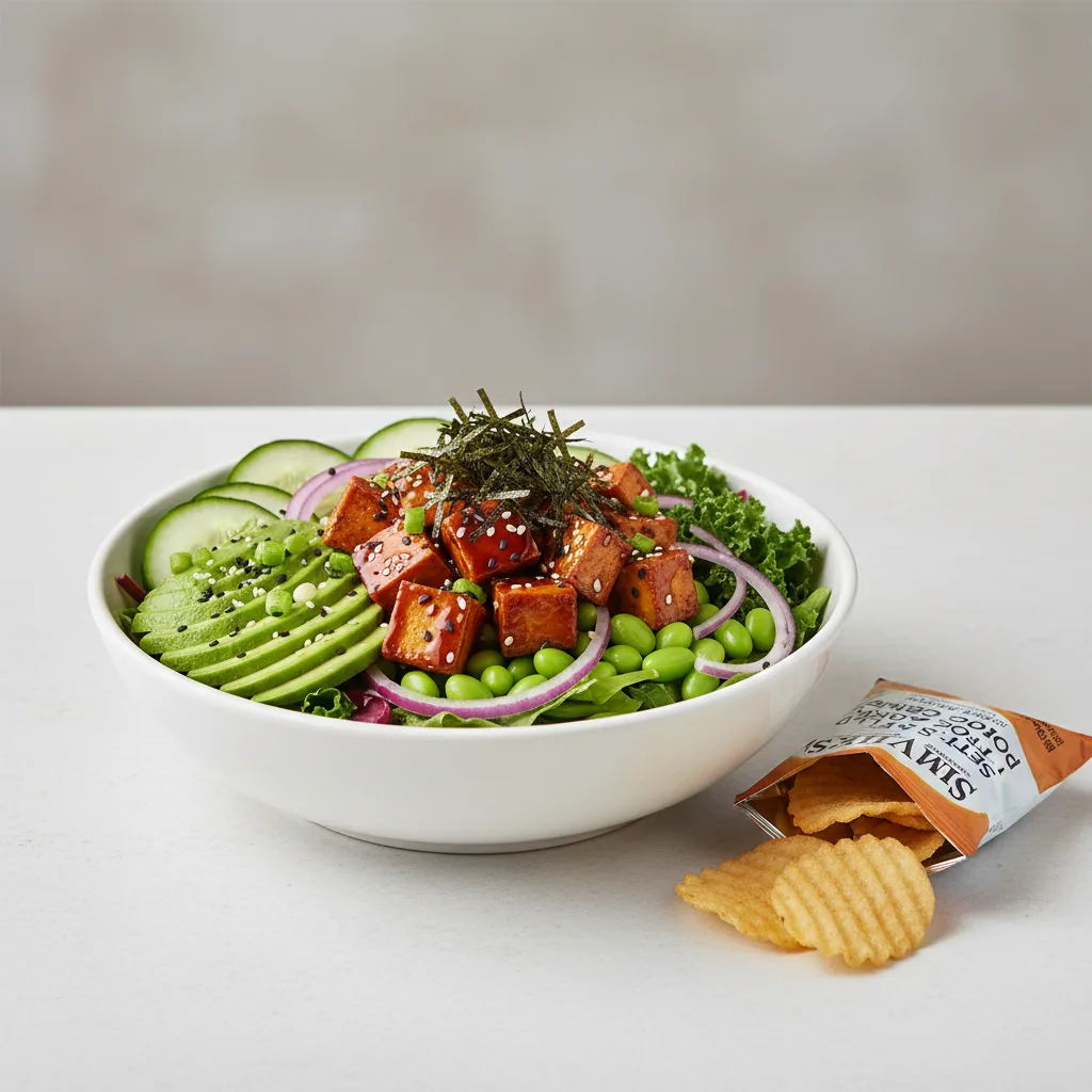 Sweet Shoyu Tofu Salad Bowl Combo (Regular) — Mixed Greens / Miss Vickie's Sea Salt Kettle Cooked Potato Chips Sweet Shoyu Tofu Salad Bowl Combo (Regular) — Mixed Greens / Miss Vickie's Sea Salt Kettle Cooked Potato Chips