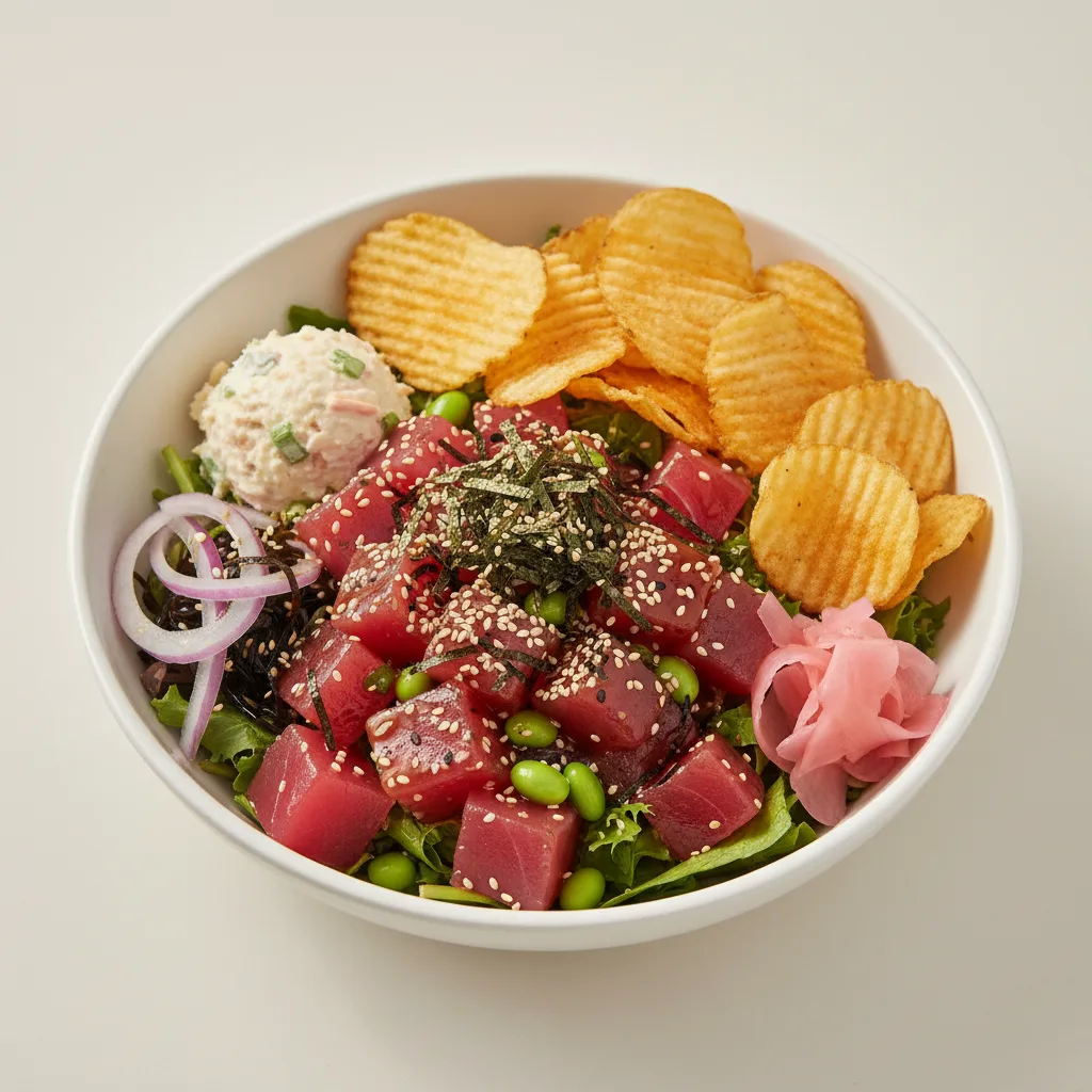 Umami Ahi Salad Bowl Combo (Regular) — Mixed Greens / Miss Vickie's Sea Salt Kettle Cooked Potato Chips Umami Ahi Salad Bowl Combo (Regular) — Mixed Greens / Miss Vickie's Sea Salt Kettle Cooked Potato Chips