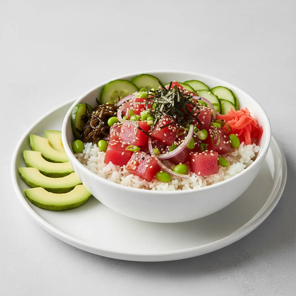 Gluten Free Umami Ahi Bowl Combo (Regular) — White Rice / Side of Avocado Gluten Free Umami Ahi Bowl Combo (Regular) — White Rice / Side of Avocado