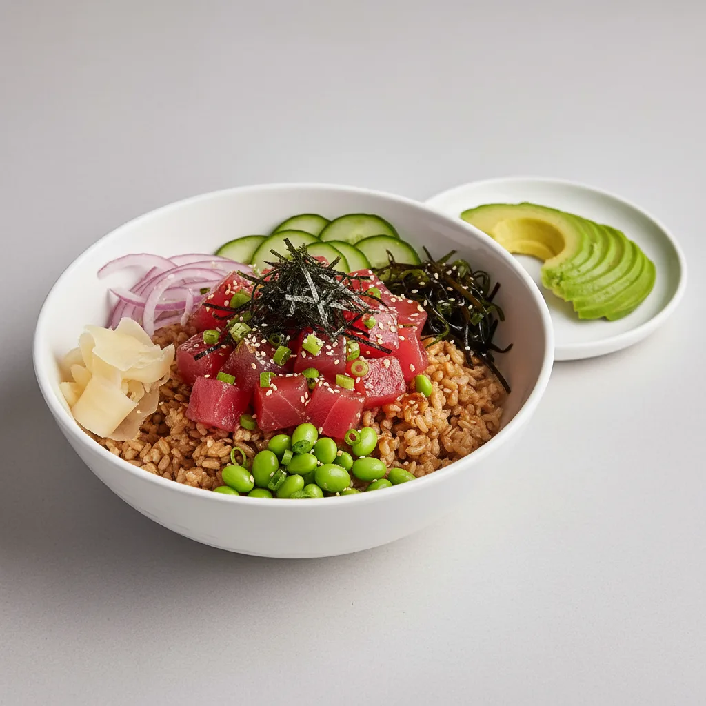 Gluten Free Umami Ahi Bowl Combo (Regular) — Brown Rice / Side of Avocado Gluten Free Umami Ahi Bowl Combo (Regular) — Brown Rice / Side of Avocado