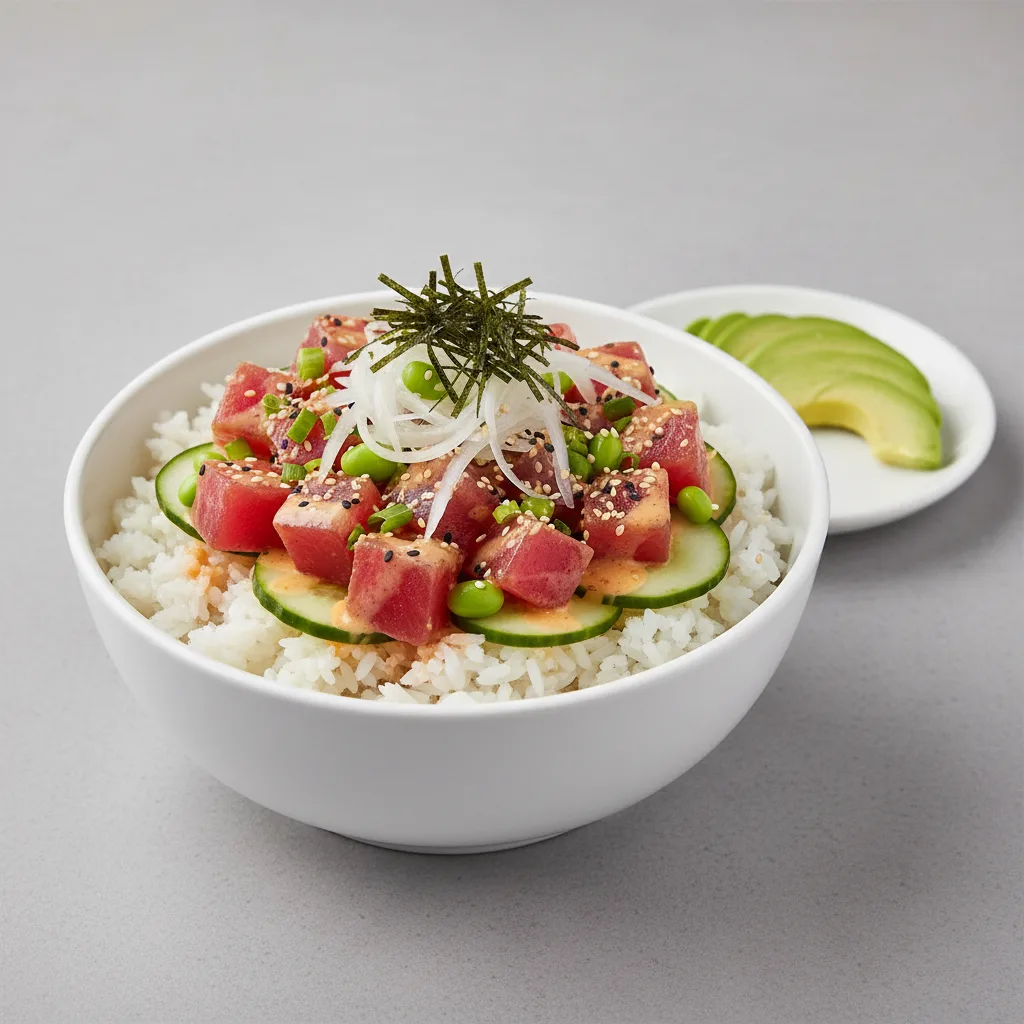 Gluten Free Spicy Ahi Bowl Combo (Regular) — White Rice / Side of Avocado Gluten Free Spicy Ahi Bowl Combo (Regular) — White Rice / Side of Avocado