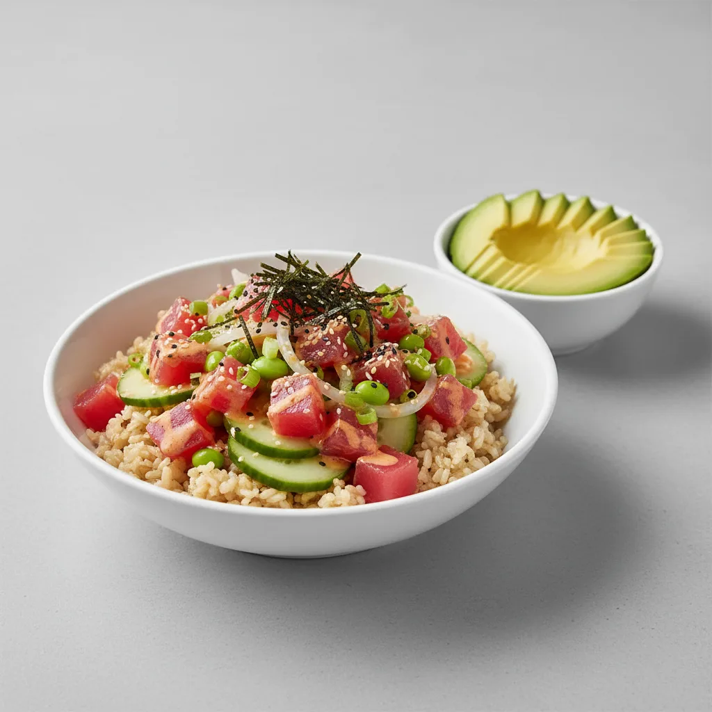 Gluten Free Spicy Ahi Bowl Combo (Regular) — Brown Rice / Side of Avocado Gluten Free Spicy Ahi Bowl Combo (Regular) — Brown Rice / Side of Avocado