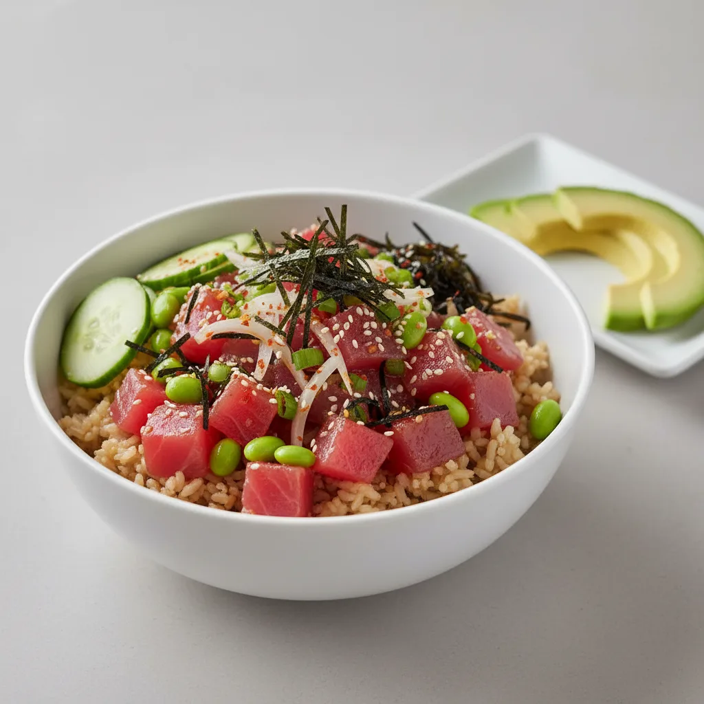 Gluten Free Hawaiian Ahi Bowl Combo (Regular) — Brown Rice / Side of Avocado Gluten Free Hawaiian Ahi Bowl Combo (Regular) — Brown Rice / Side of Avocado