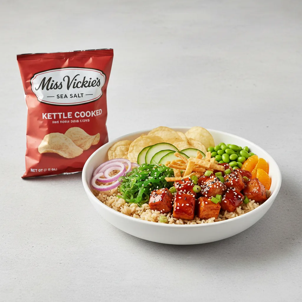 Sweet Sesame Chicken Bowl Combo (Regular) — Brown Rice / Miss Vickie's Sea Salt Kettle Cooked Potato Chips Sweet Sesame Chicken Bowl Combo (Regular) — Brown Rice / Miss Vickie's Sea Salt Kettle Cooked Potato Chips