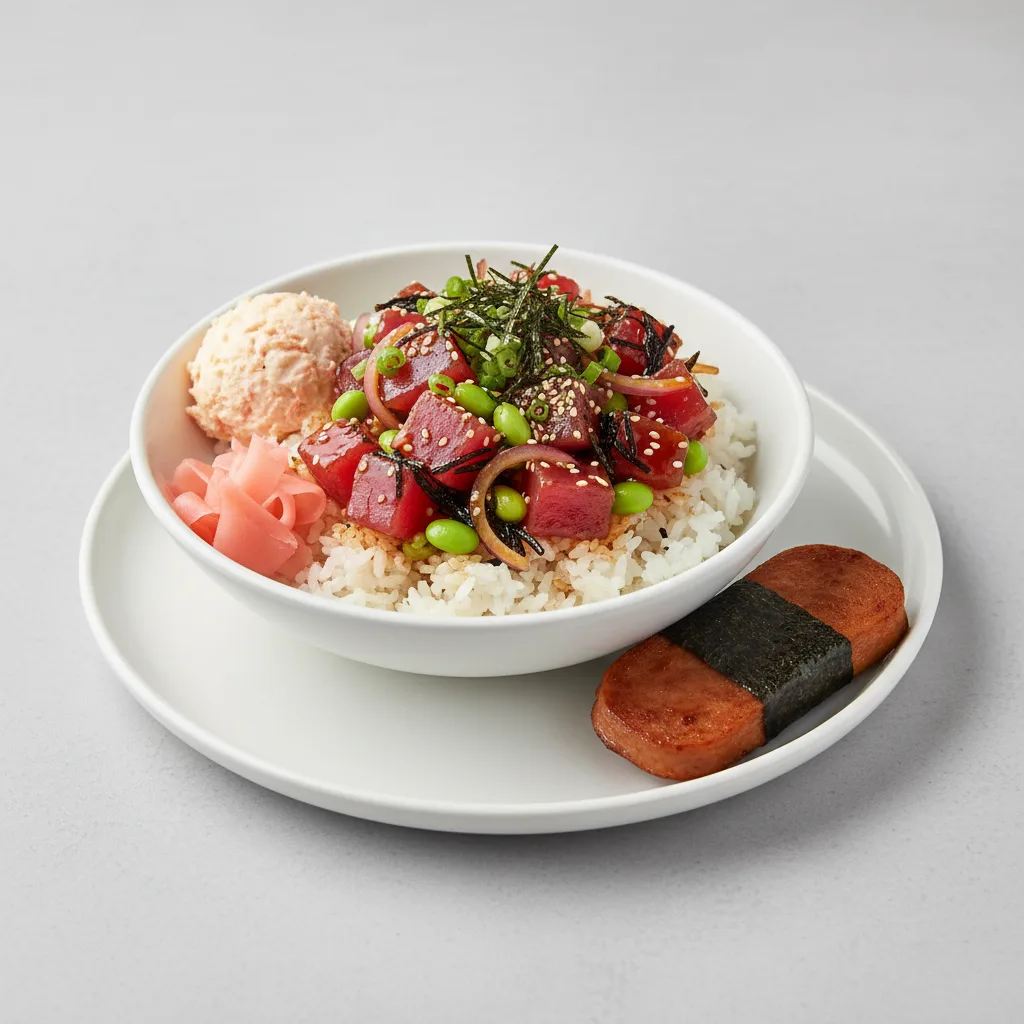 Umami Ahi Bowl Combo (Regular) — White Rice / Garlic Spam Musubi Umami Ahi Bowl Combo (Regular) — White Rice / Garlic Spam Musubi