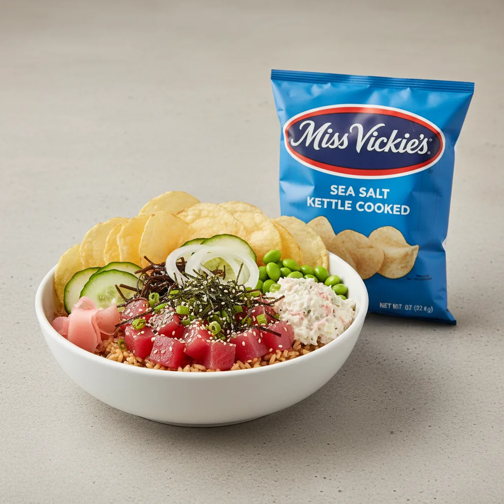 Umami Ahi Bowl Combo (Regular) — Brown Rice / Miss Vickie's Sea Salt Kettle Cooked Potato Chips Umami Ahi Bowl Combo (Regular) — Brown Rice / Miss Vickie's Sea Salt Kettle Cooked Potato Chips