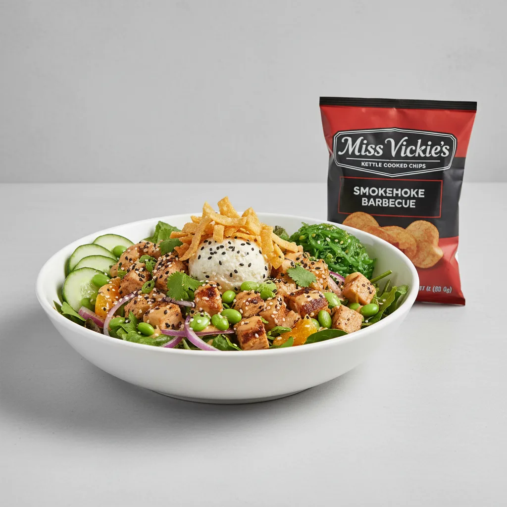 Sweet Sesame Chicken Salad Bowl Combo (Regular) — Mixed Greens / Miss Vickie's Smokehouse Barbecue Kettle Cooked Potato Chips Sweet Sesame Chicken Salad Bowl Combo (Regular) — Mixed Greens / Miss Vickie's Smokehouse Barbecue Kettle Cooked Potato Chips