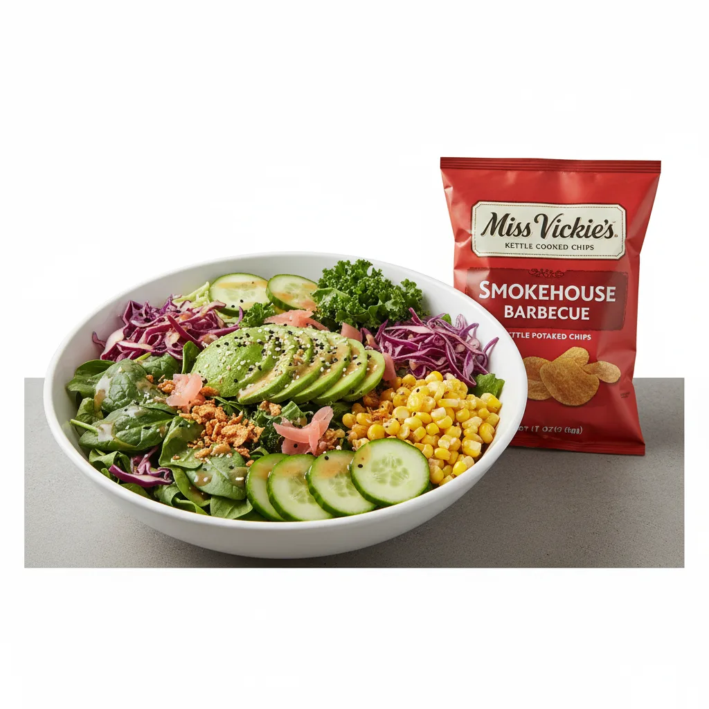 Avocado Salad Bowl Combo (Regular) — Mixed Greens / Miss Vickie's Smokehouse Barbecue Kettle Cooked Potato Chips Avocado Salad Bowl Combo (Regular) — Mixed Greens / Miss Vickie's Smokehouse Barbecue Kettle Cooked Potato Chips
