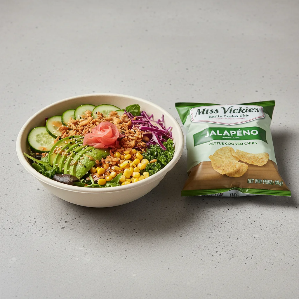 Avocado Salad Bowl Combo (Regular) — Mixed Greens / Miss Vickie's Jalapeno Kettle Cooked Potato Chips Avocado Salad Bowl Combo (Regular) — Mixed Greens / Miss Vickie's Jalapeno Kettle Cooked Potato Chips