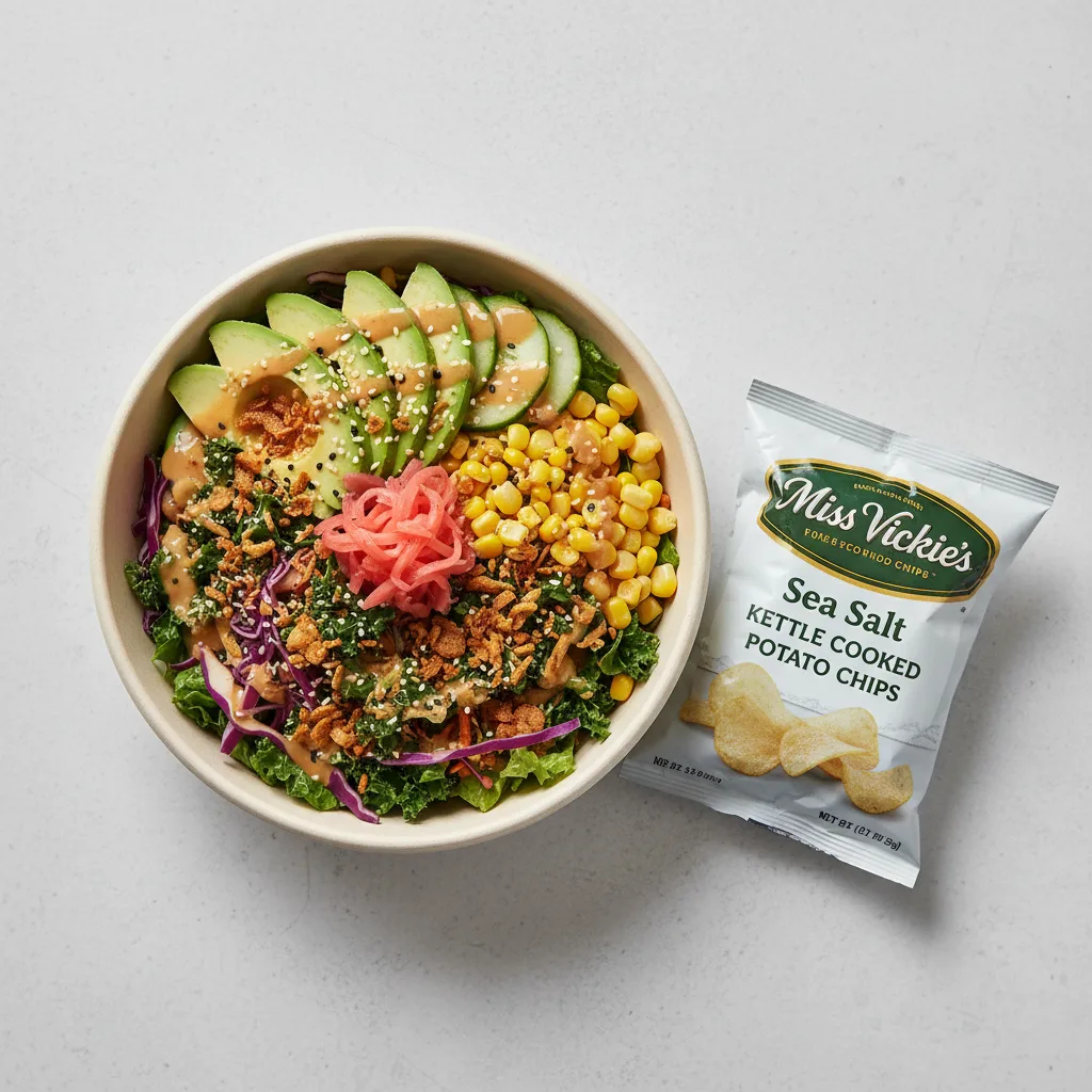 Avocado Salad Bowl Combo (Regular) — Mixed Greens / Miss Vickie's Sea Salt Kettle Cooked Potato Chips Avocado Salad Bowl Combo (Regular) — Mixed Greens / Miss Vickie's Sea Salt Kettle Cooked Potato Chips