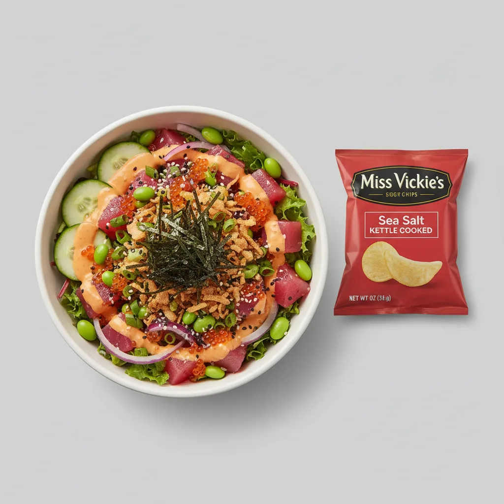 Spicy Ahi Salad Bowl Combo (Regular) — Mixed Greens / Miss Vickie's Sea Salt Kettle Cooked Potato Chips Spicy Ahi Salad Bowl Combo (Regular) — Mixed Greens / Miss Vickie's Sea Salt Kettle Cooked Potato Chips