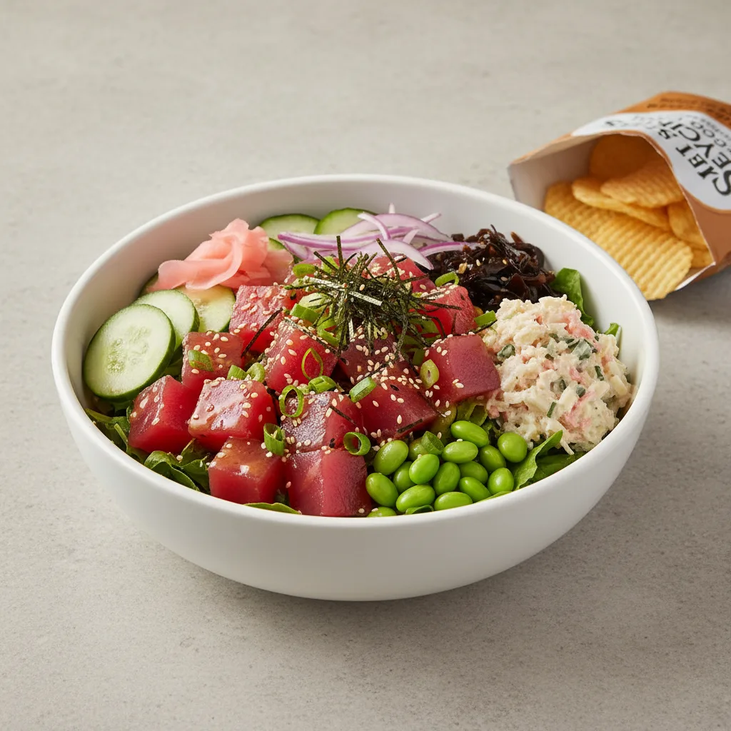Umami Ahi Salad Bowl Combo (Regular) — Mixed Greens / Miss Vickie's Sea Salt Kettle Cooked Potato Chips Umami Ahi Salad Bowl Combo (Regular) — Mixed Greens / Miss Vickie's Sea Salt Kettle Cooked Potato Chips