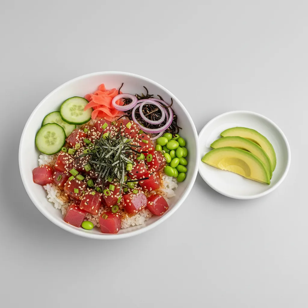 Gluten Free Umami Ahi Bowl Combo (Regular) — White Rice / Side of Avocado Gluten Free Umami Ahi Bowl Combo (Regular) — White Rice / Side of Avocado
