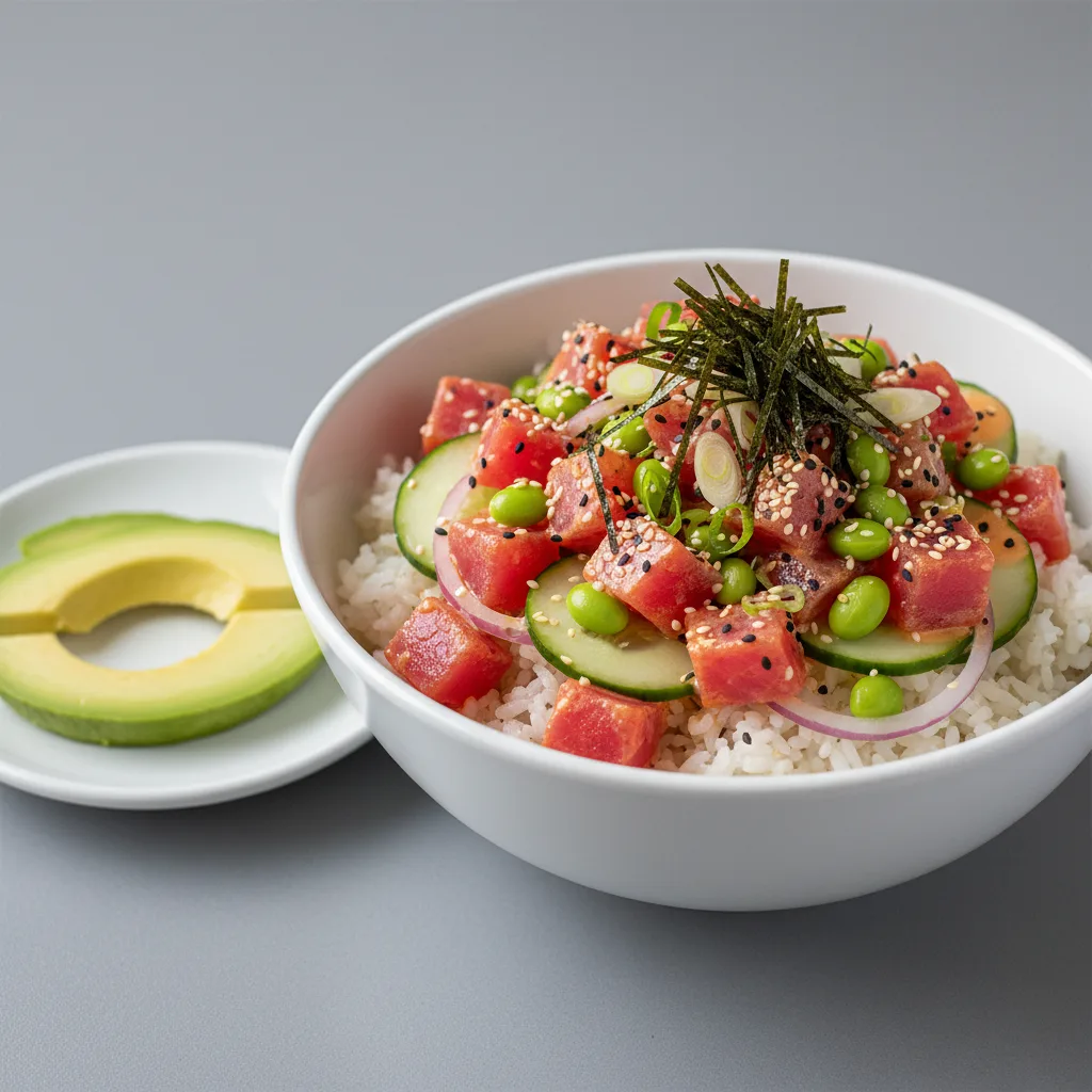 Gluten Free Spicy Ahi Bowl Combo (Regular) — White Rice / Side of Avocado Gluten Free Spicy Ahi Bowl Combo (Regular) — White Rice / Side of Avocado