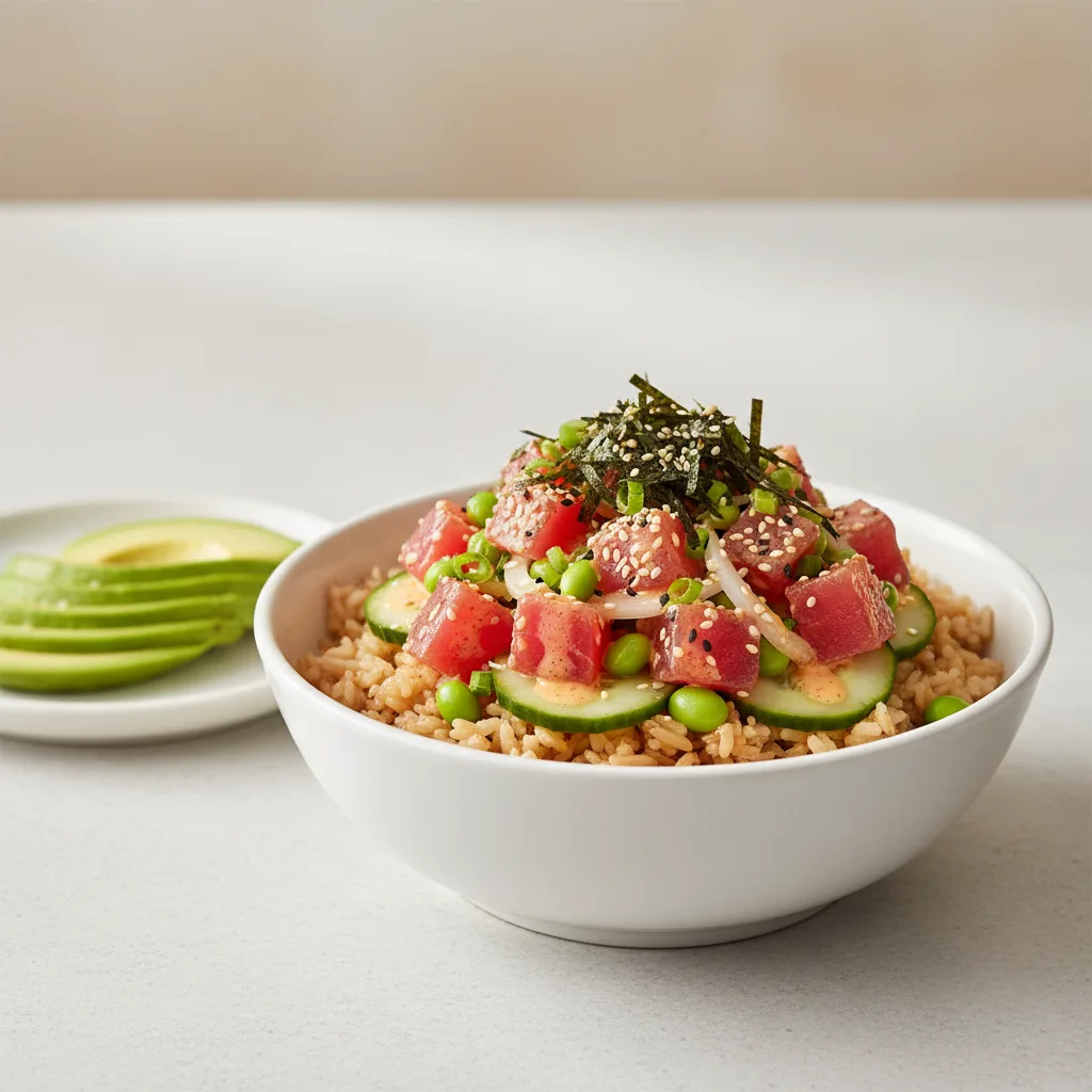 Gluten Free Spicy Ahi Bowl Combo (Regular) — Brown Rice / Side of Avocado Gluten Free Spicy Ahi Bowl Combo (Regular) — Brown Rice / Side of Avocado