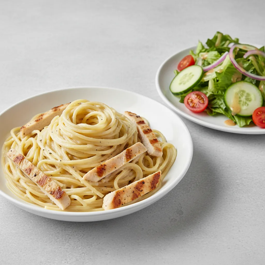 Chicken Alfredo Pasta with Side Salad Chicken Alfredo Pasta with Side Salad