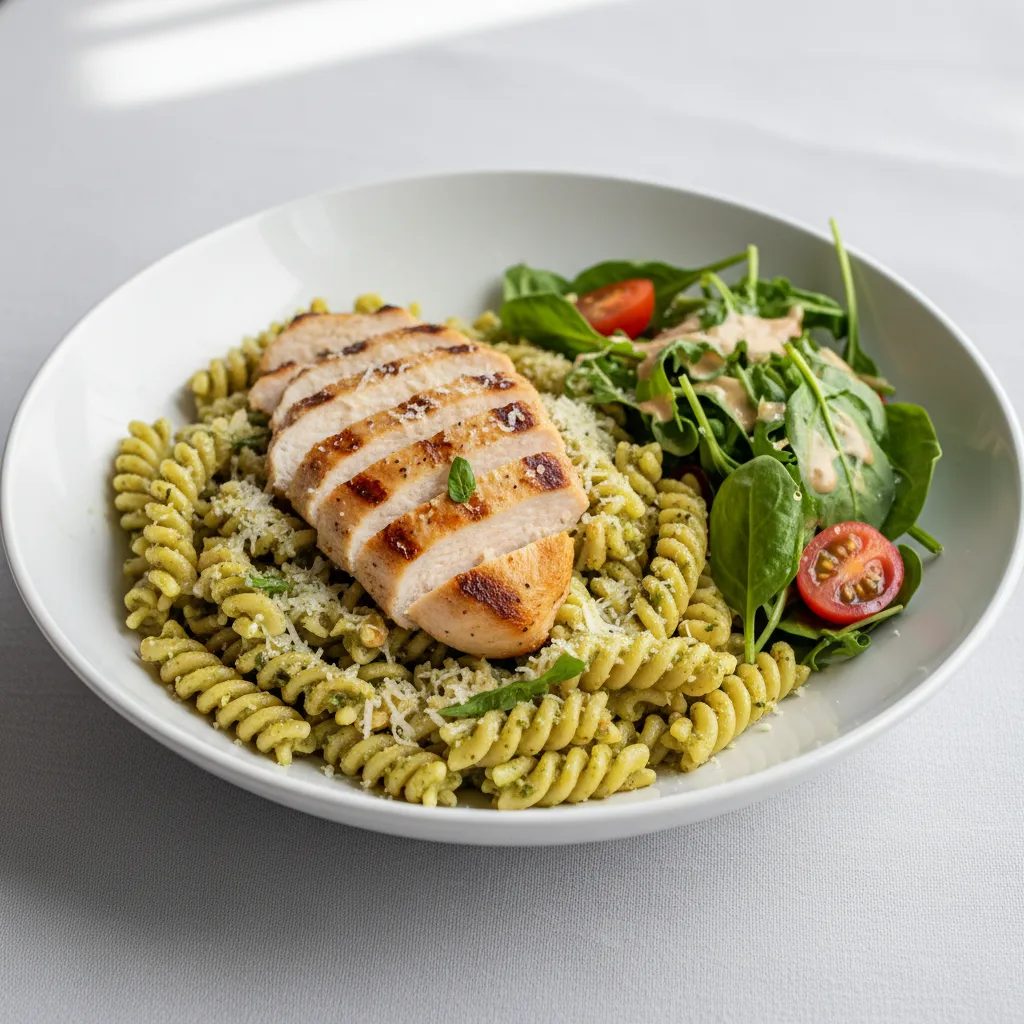 Chicken Pesto Pasta with Side Salad Chicken Pesto Pasta with Side Salad