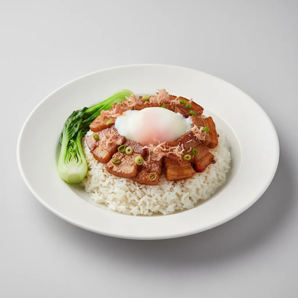Shoyu Pork Rice with Onsen Egg and Bok Choy Shoyu Pork Rice with Onsen Egg and Bok Choy