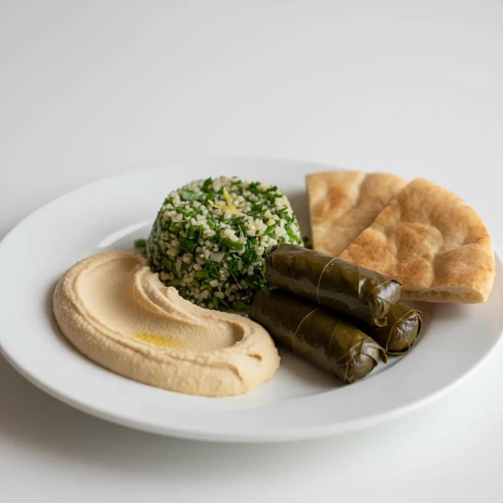 Vegan Hummus, Tabouli, Grape Leaves & Pita Vegan Hummus, Tabouli, Grape Leaves & Pita
