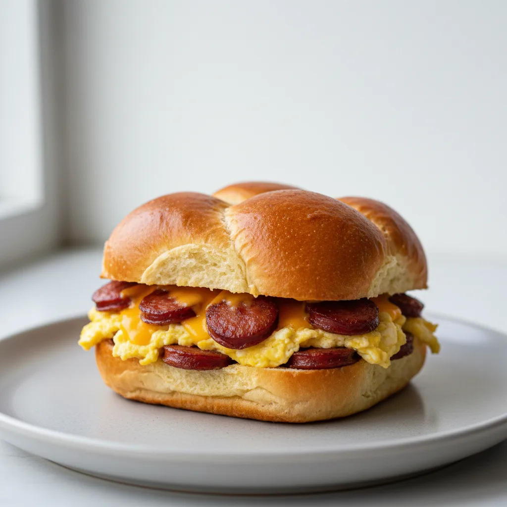 Longanisa, Egg & Cheese on a Challah Roll
