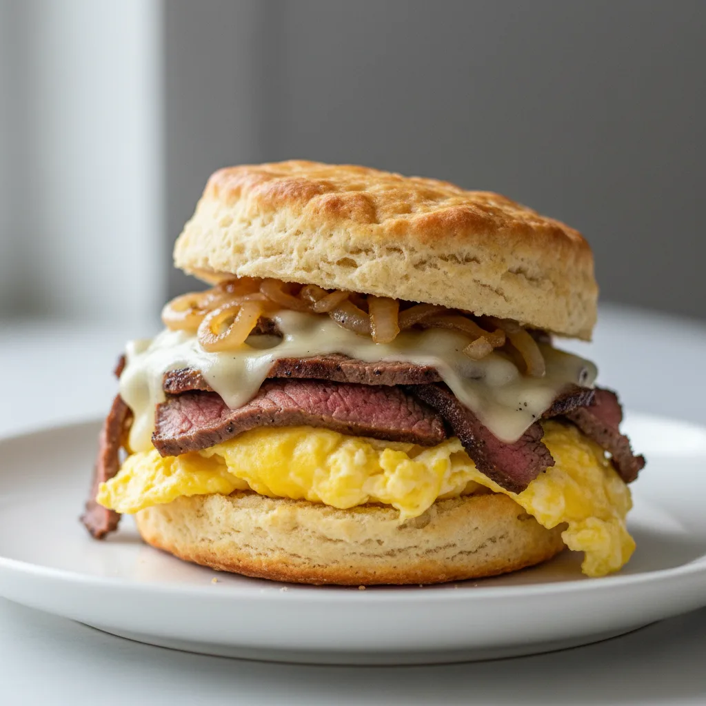 Ribeye, Egg & Cheese on a Buttermilk Biscuit