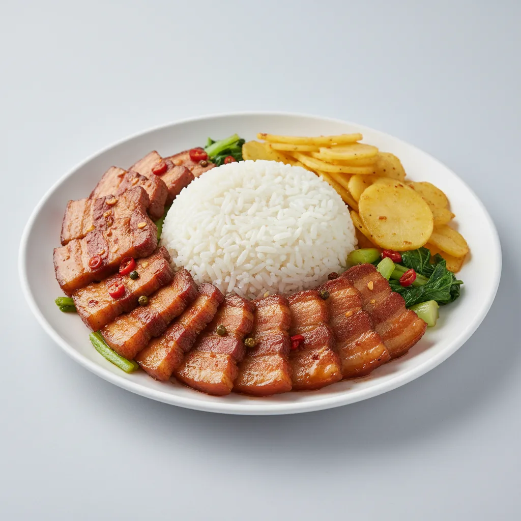 Mala Braised Pork Belly Rice With Hot & Sour Potato Mala Braised Pork Belly Rice With Hot & Sour Potato