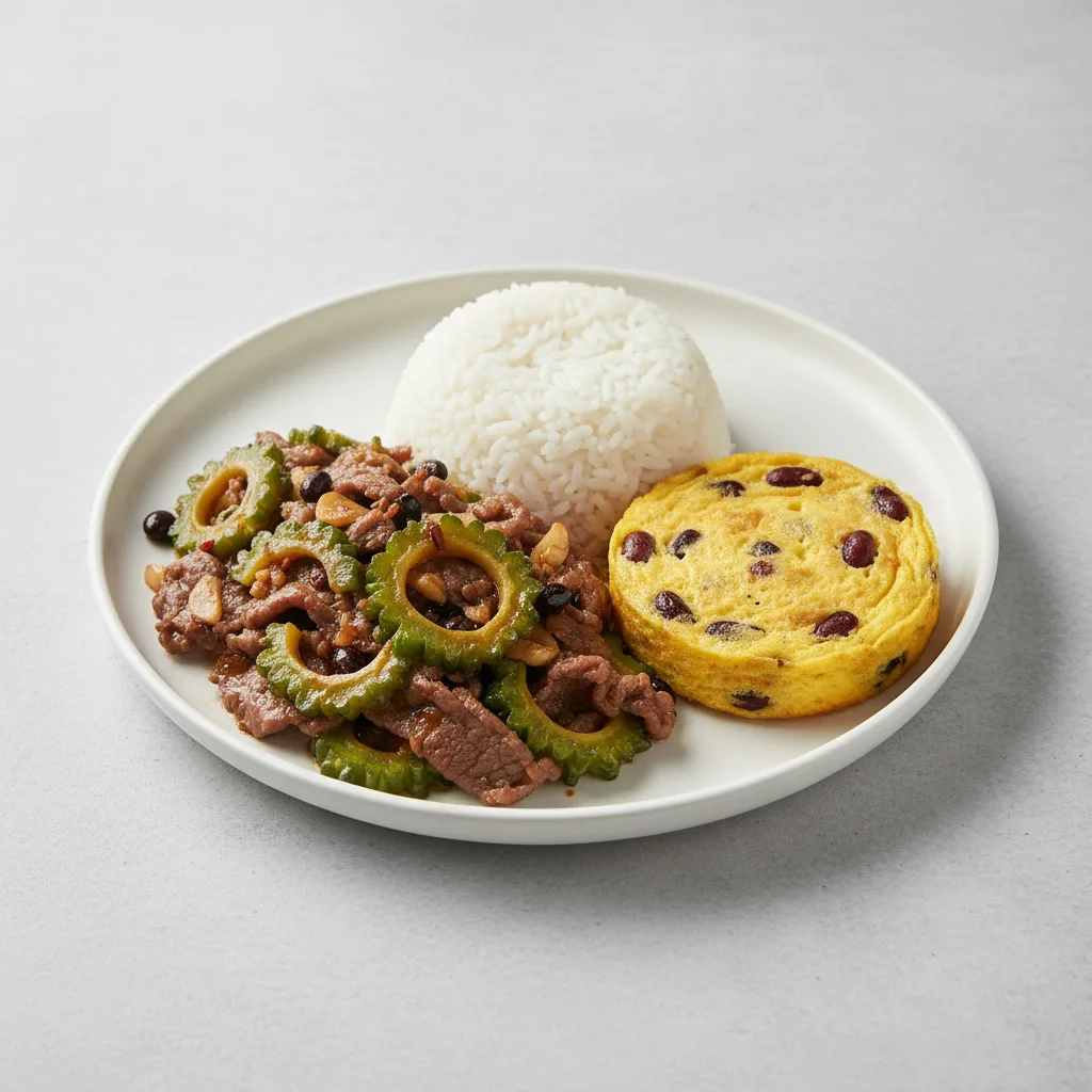 Bittermelon Beef Rice With Beans & Egg Cake Bittermelon Beef Rice With Beans & Egg Cake
