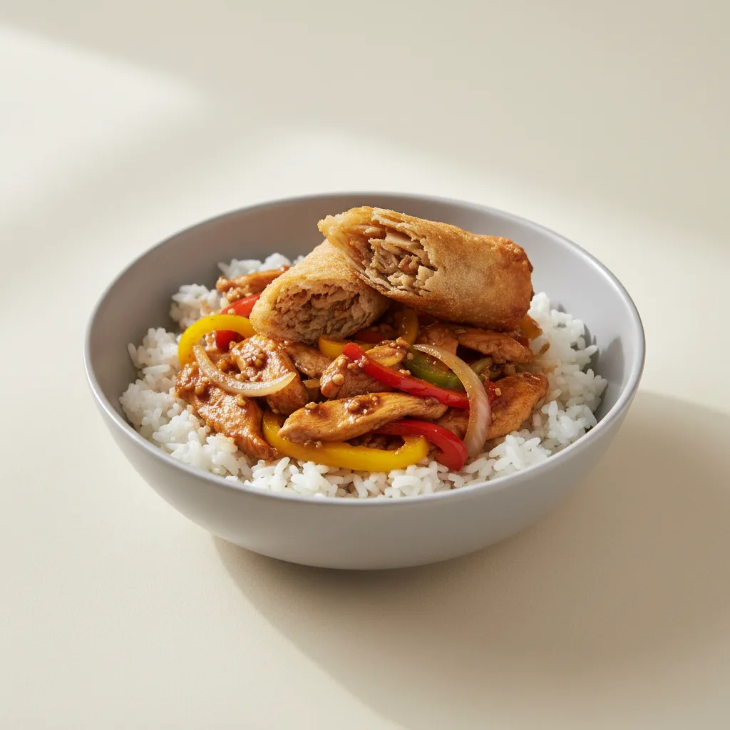 3 Cup Basil Chicken Rice With Imperial Roll 3 Cup Basil Chicken Rice With Imperial Roll