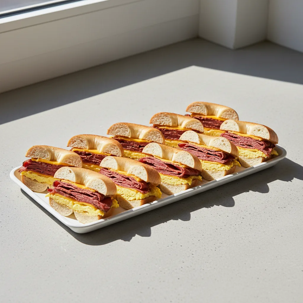 Bagel Breakfast Sandwich Tray — Pastrami, Egg and Cheese