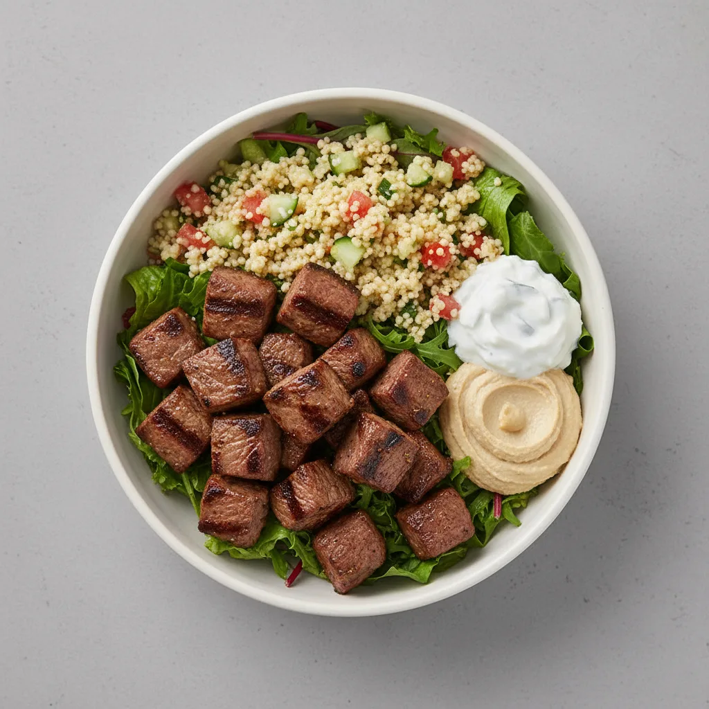 Beef Souvlaki Salad Bowl With Israeli Couscous Beef Souvlaki Salad Bowl With Israeli Couscous