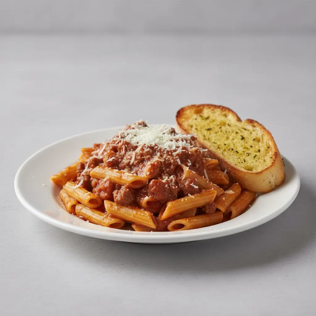 Ziti Pasta with Beef Bolognese, Sunday Gravy and Pecorino Romano Ziti Pasta with Beef Bolognese, Sunday Gravy and Pecorino Romano