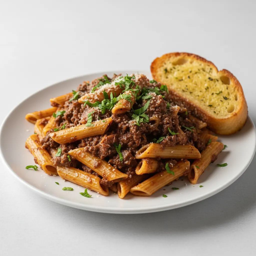 Ziti Pasta with Beef Bolognese, Sunday Gravy and Italian Herbs Ziti Pasta with Beef Bolognese, Sunday Gravy and Italian Herbs