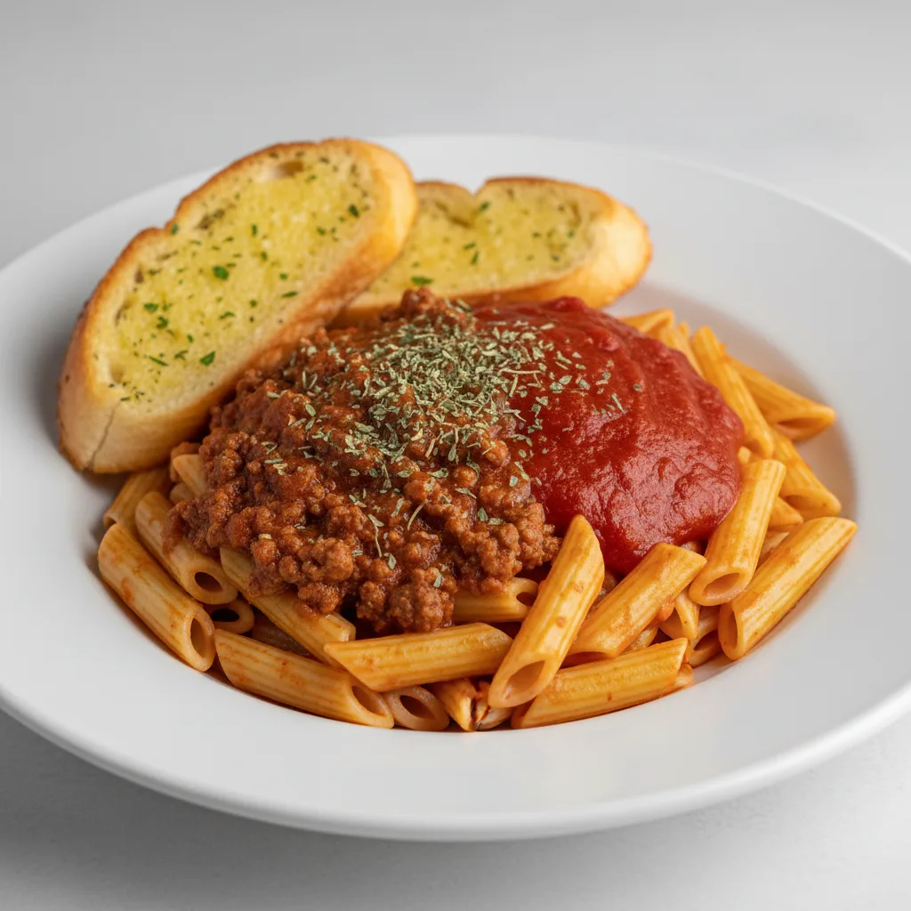Ziti Pasta with Beef Bolognese, Vegetarian Marinara and Italian Herbs Ziti Pasta with Beef Bolognese, Vegetarian Marinara and Italian Herbs