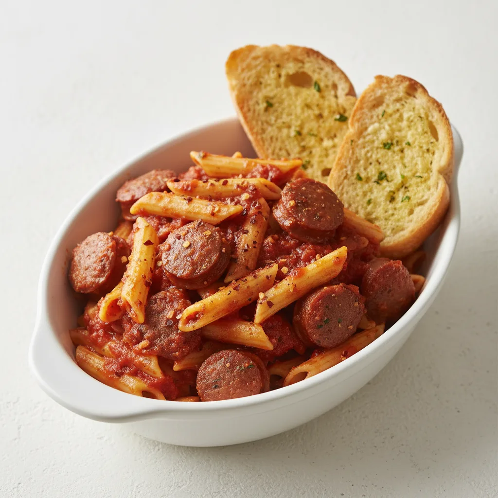 Ziti Pasta with Italian Sausage, Vegetarian Marinara and Crushed Red Pepper Flakes Ziti Pasta with Italian Sausage, Vegetarian Marinara and Crushed Red Pepper Flakes