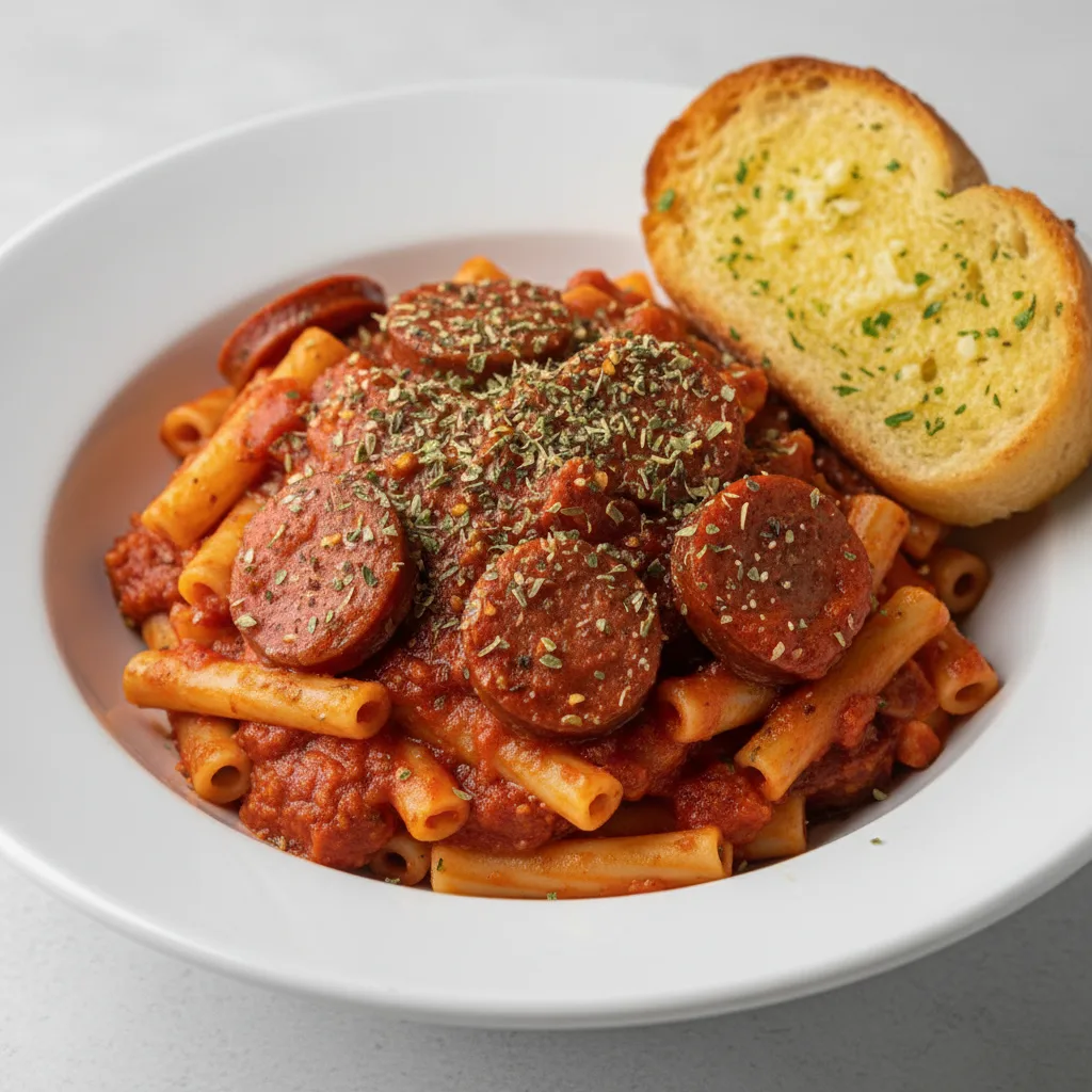 Ziti Pasta with Italian Sausage, Vegetarian Marinara and Italian Herbs Ziti Pasta with Italian Sausage, Vegetarian Marinara and Italian Herbs