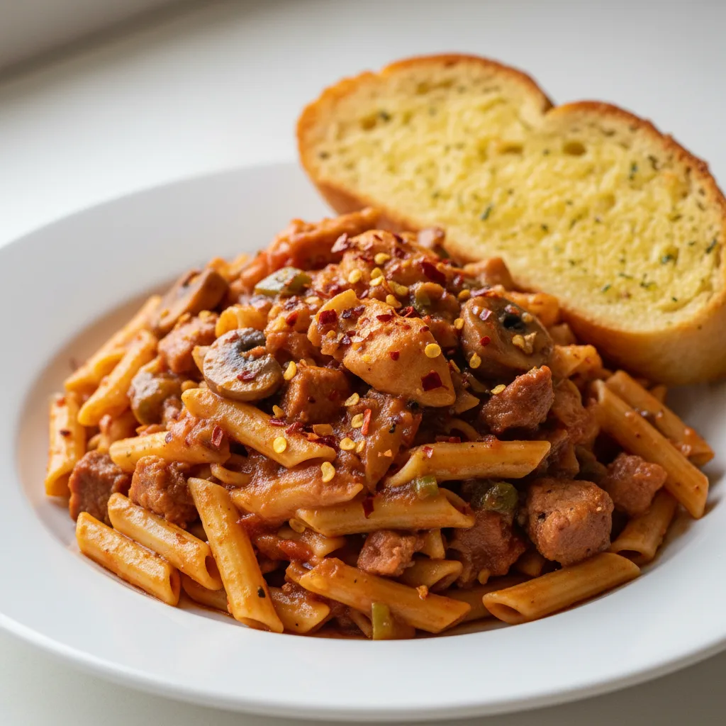 Ziti Pasta with Chicken Cacciatore, Sunday Gravy and Crushed Red Pepper Flakes Ziti Pasta with Chicken Cacciatore, Sunday Gravy and Crushed Red Pepper Flakes