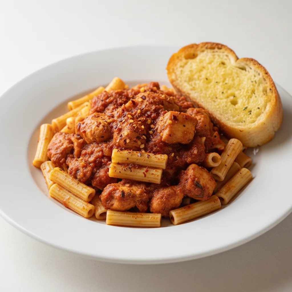 Ziti Pasta with Chicken Cacciatore, Vegetarian Marinara and Crushed Red Pepper Flakes Ziti Pasta with Chicken Cacciatore, Vegetarian Marinara and Crushed Red Pepper Flakes