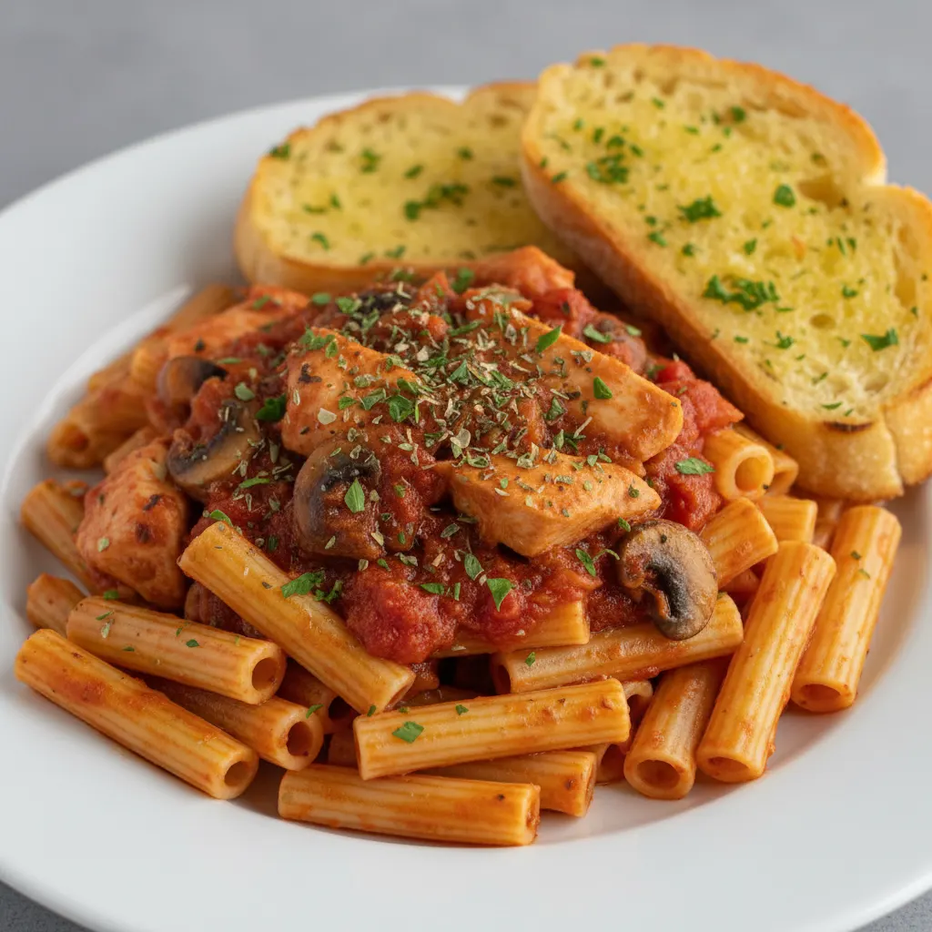 Ziti Pasta with Chicken Cacciatore, Vegetarian Marinara and Italian Herbs Ziti Pasta with Chicken Cacciatore, Vegetarian Marinara and Italian Herbs