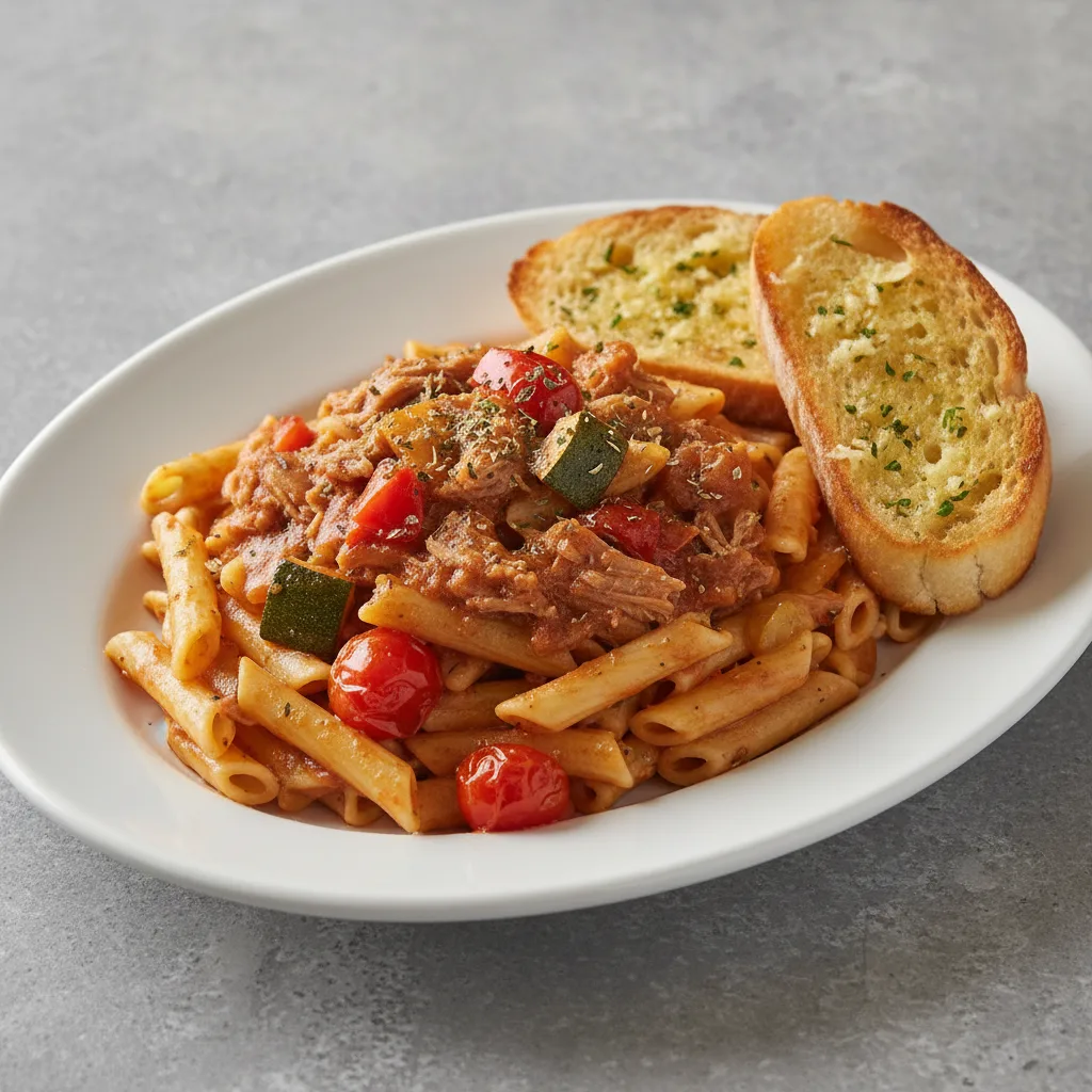 Ziti Pasta with Roasted Vegetables, Sunday Gravy and Italian Herbs Ziti Pasta with Roasted Vegetables, Sunday Gravy and Italian Herbs